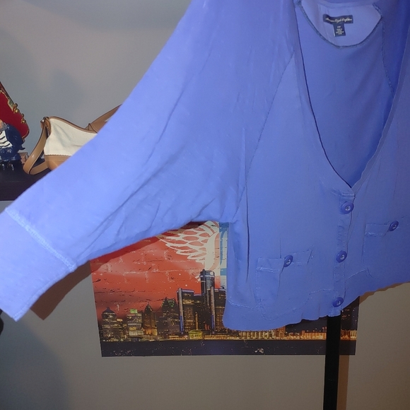 American Eagle Outfitters Blue Crop Buttoned Shirt With Pockets, Size S/P - Picture 2 of 5